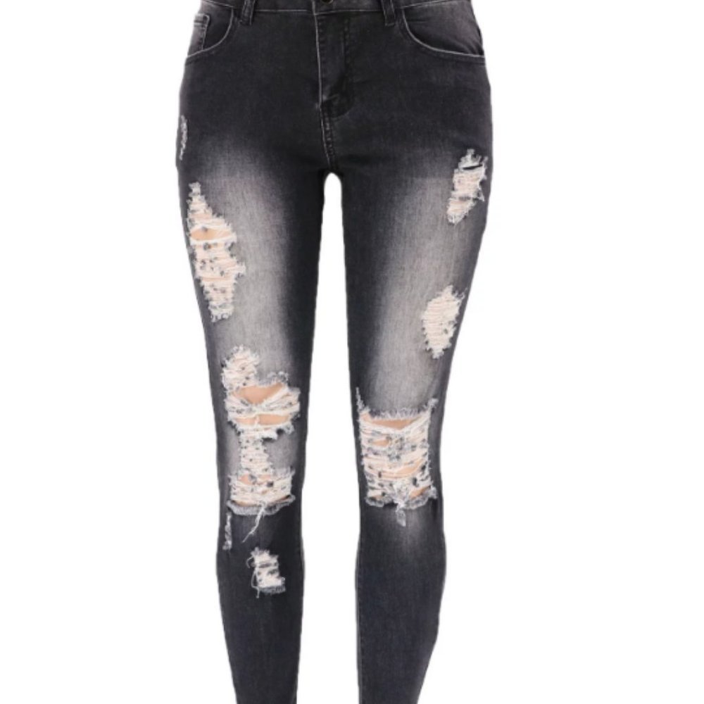 Milumia Women's Mid Waist Skinny Ripped Casual Denim Jeans Pants